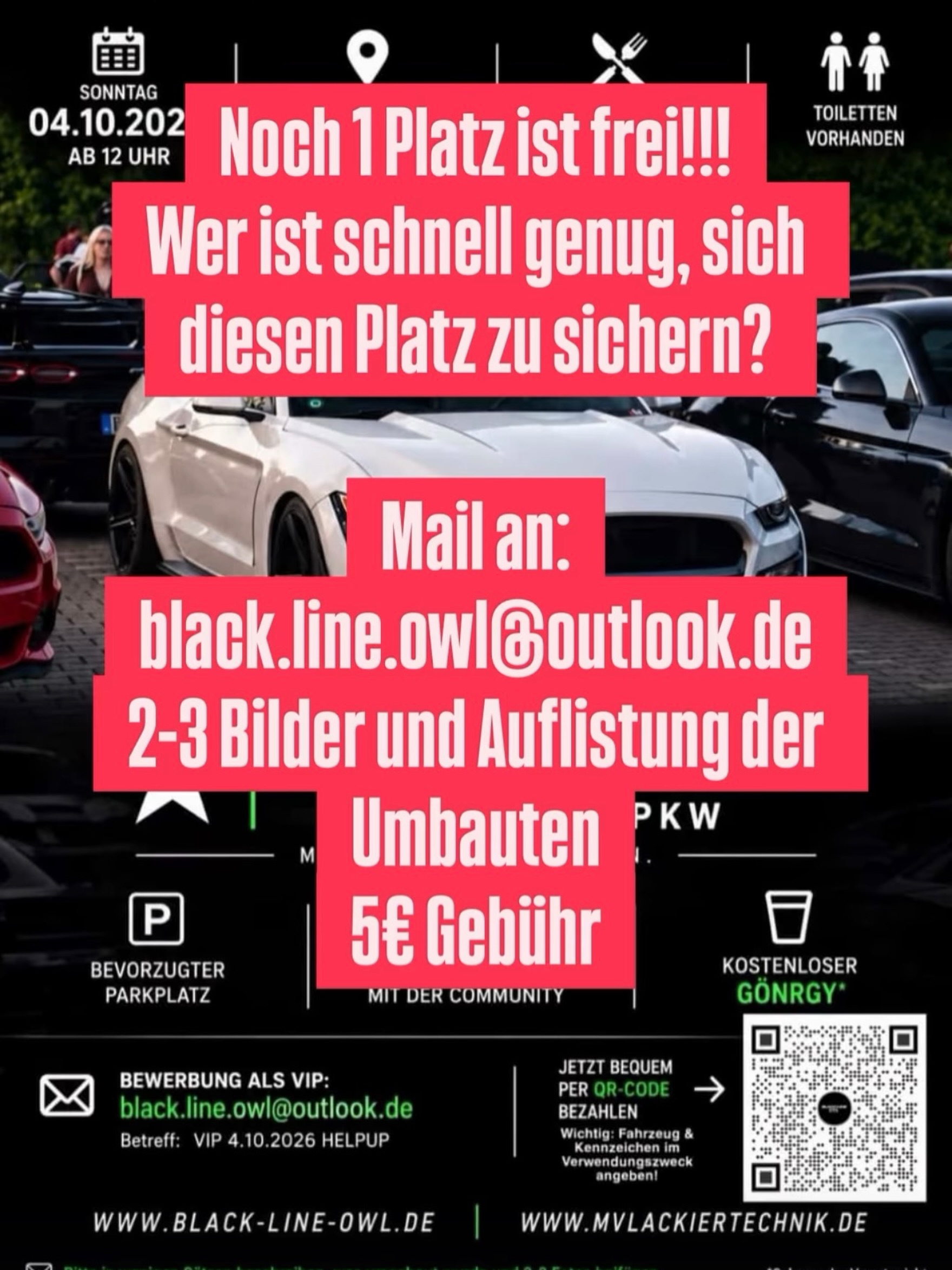 Noch 1 Platz ist frei für Sonntag den 04.20.2026